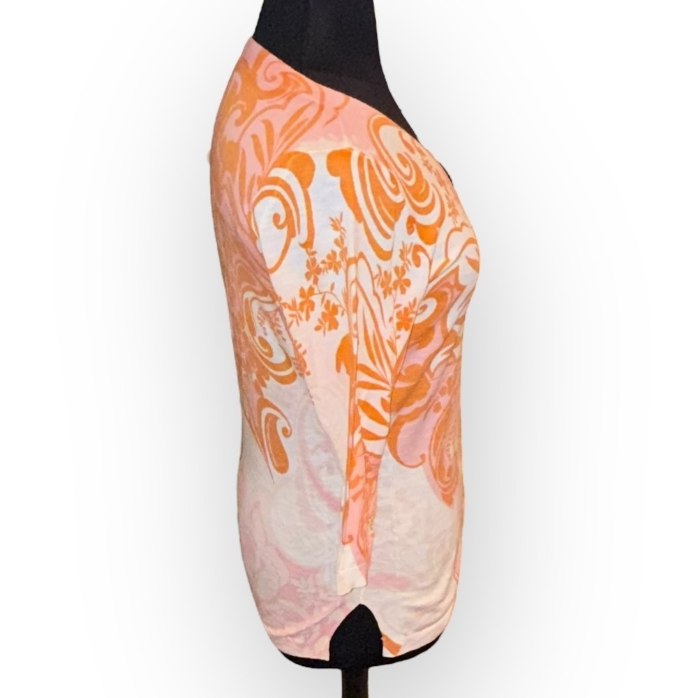 TALBOTS SLUB COTTON V-NECK SWEATER PAISLEY - Women’s M Orange - Picture 5 of 15